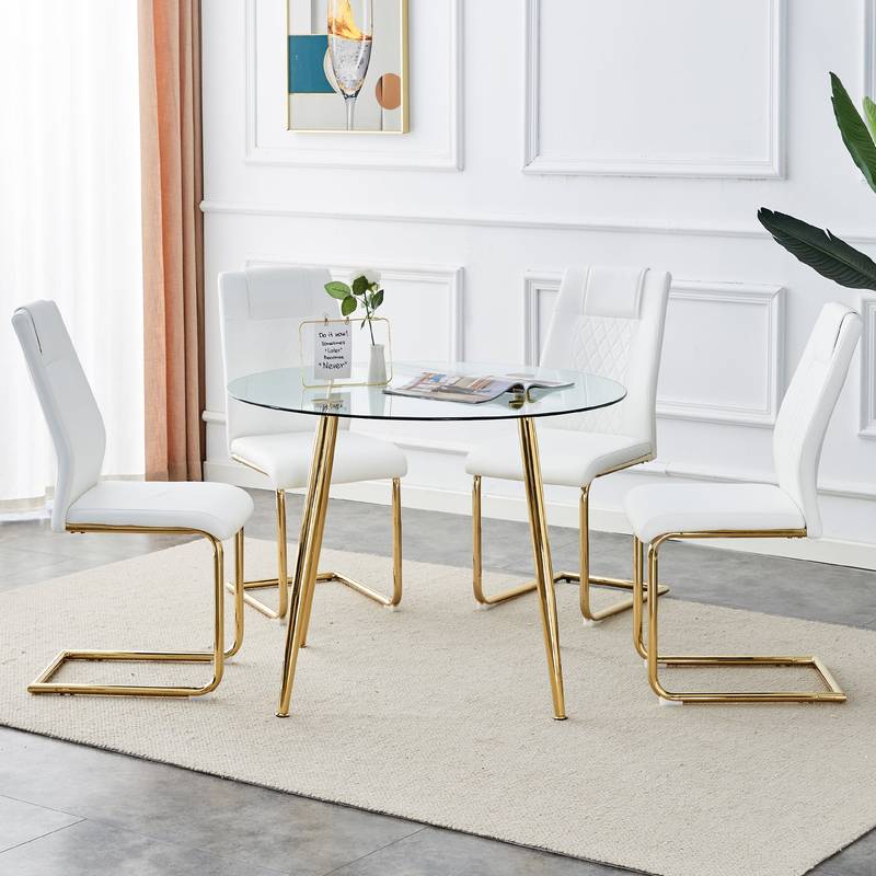 Chic Gold-Accent Dining Set with Cushioned Chairs