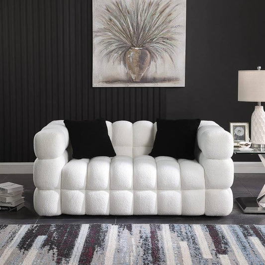 Cozy White Boucle Marshmallow Sofa for Two