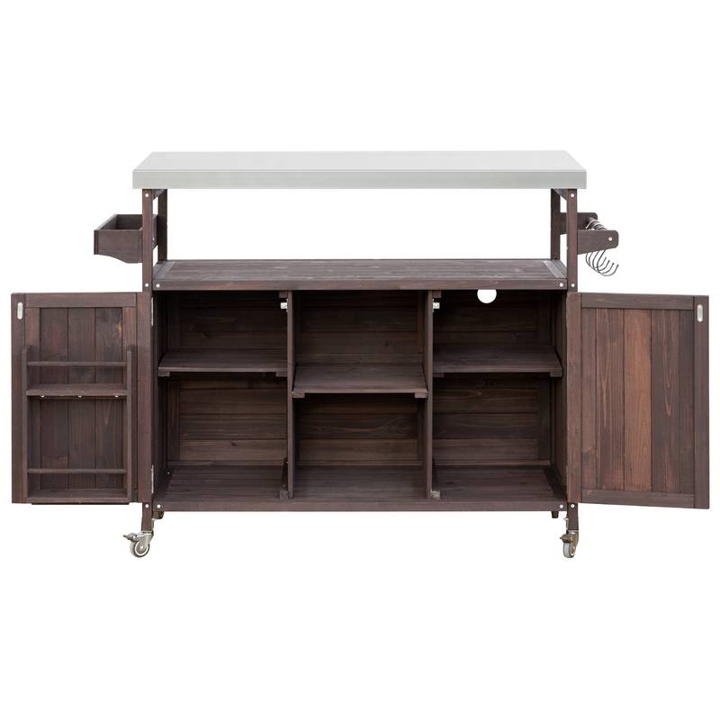 Rustic Rolling Outdoor Kitchen Bar & Grill Station