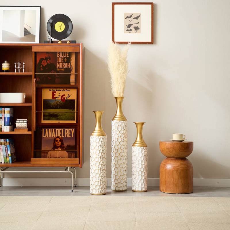 Chic White Metal Vase Trio
