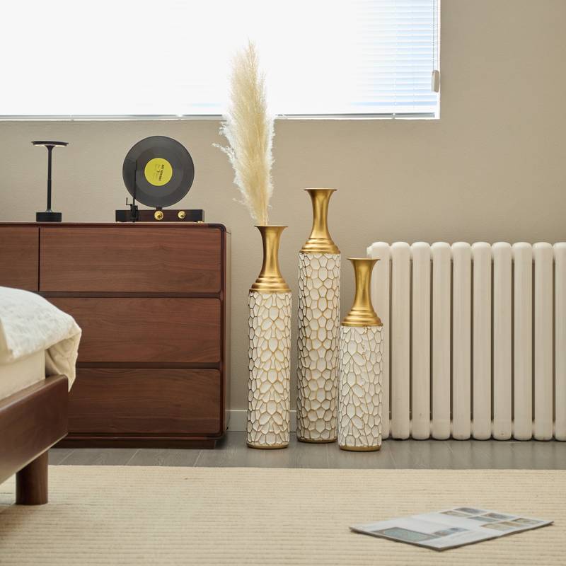 Chic White Metal Vase Trio