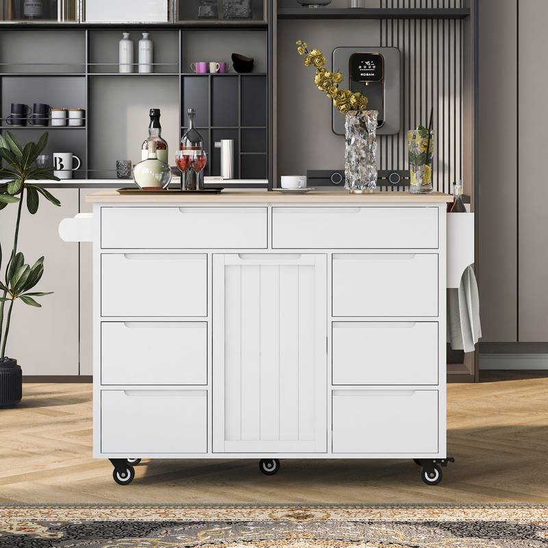 Stylish Kitchen Cart with Wood Top & Easy-Glide Drawers