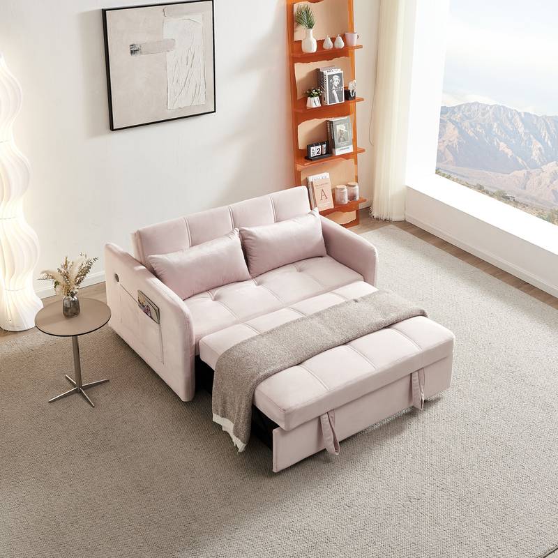 Cozy Twin Pink Velvet Sofa Bed