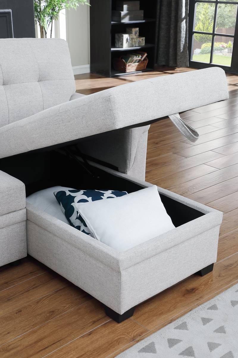 Cozy Reversible Sleeper Sectional with Chaise Storage - Light Gray Linen