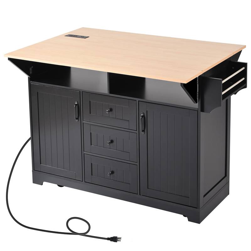 Versatile Kitchen Island Cart with Drop Leaves and Power Outlet