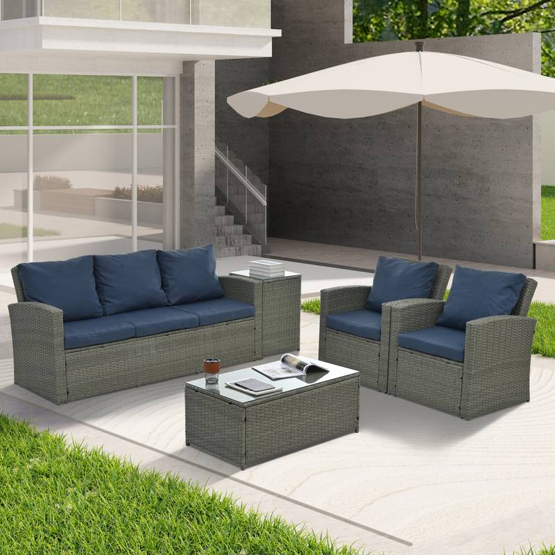 Cozy Wicker Patio Set with Glass Top