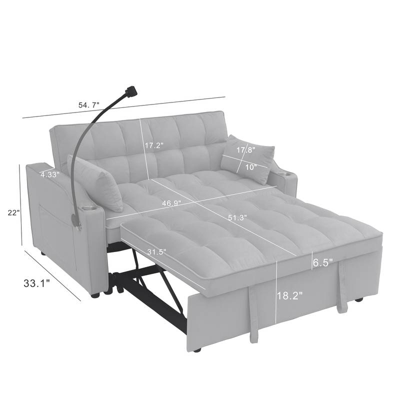 Chic Velvet Convertible Loveseat with Pullout Bed & Reclining Backrest