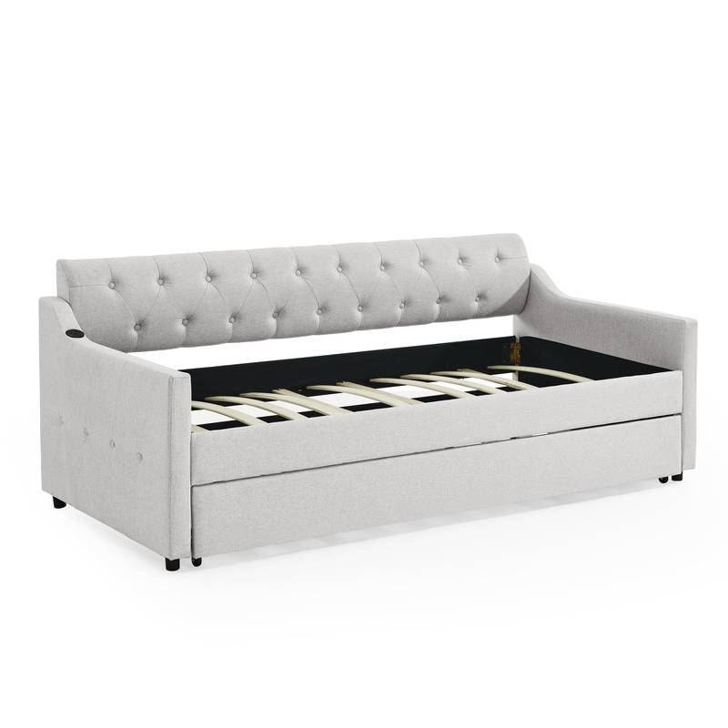 Cozy Beige Daybed with USB Trundle