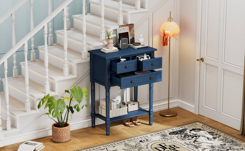 Navy Slim Storage Console Table