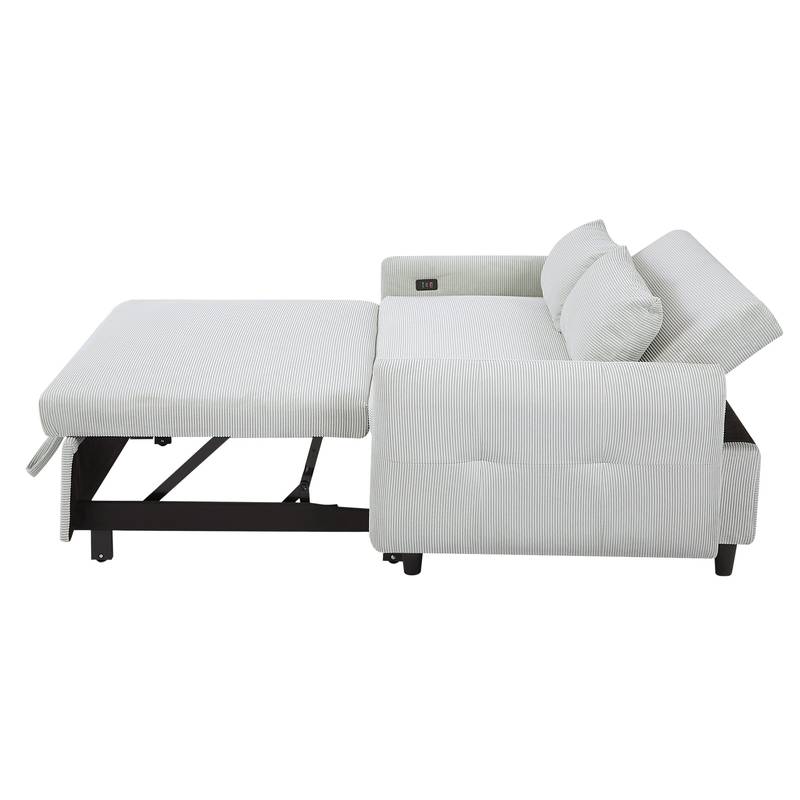 Light Blue Sleeper Sofa with USB Ports and Pillows