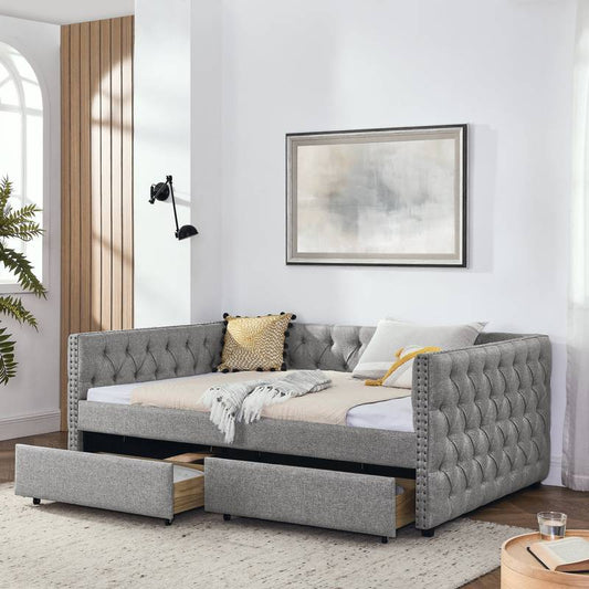 Stylish Grey Daybed with Storage Drawers