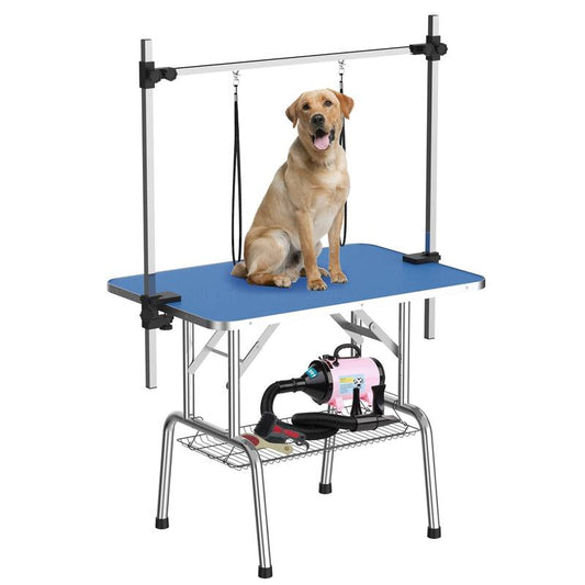 Portable Grooming Table for Dogs - Foldable with Adjustable Arm and Mesh Storage