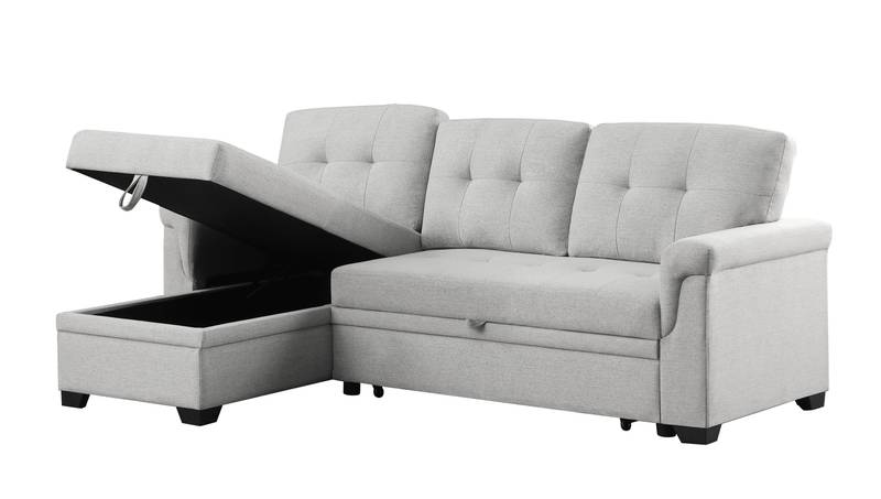 Cozy Reversible Sleeper Sectional with Chaise Storage - Light Gray Linen