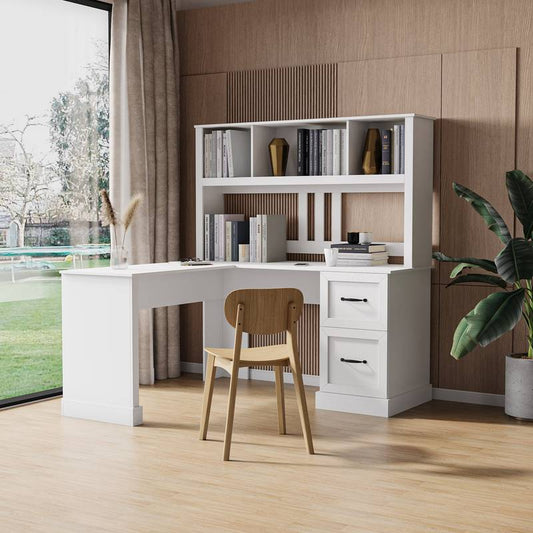 Chic White Desk with Hutch for Home Office