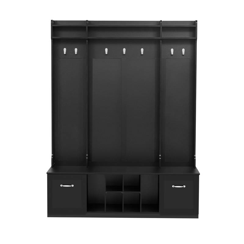 All-in-One Entryway Bench with Coat Rack & Storage