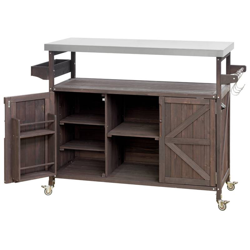 Rustic Rolling Outdoor Kitchen Bar & Grill Station