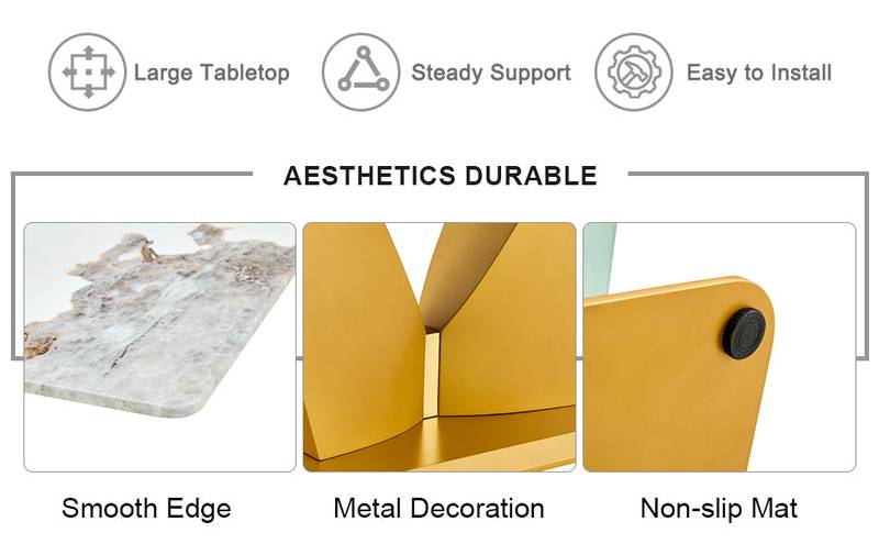 Chic Marble-Style Dining Table with Gold Legs