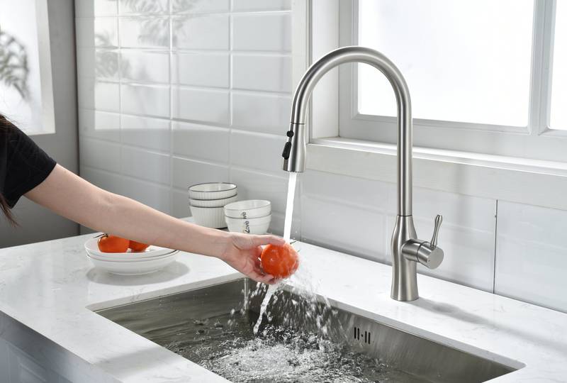 Sleek Brushed Nickel Pull-Down Kitchen Faucet