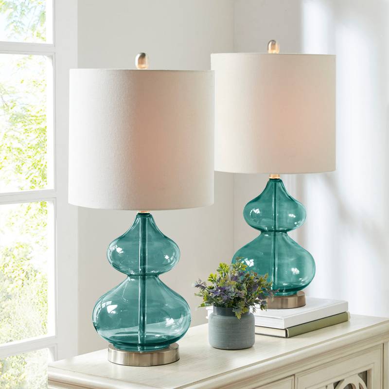 Sleek Ellipse Glass Table Lamps - Set of Two