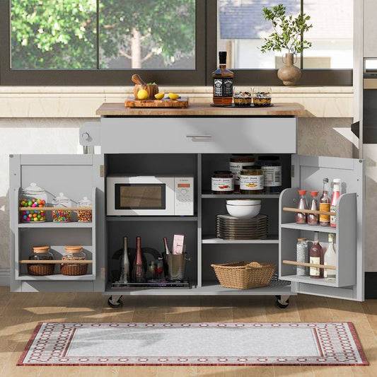 Versatile Rolling Kitchen Island with Storage and Adjustable Shelves