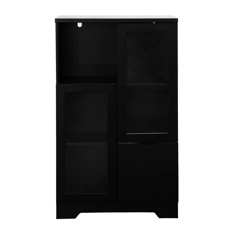 Chic Black Glass-Front Cabinet for Living & Bedroom Storage