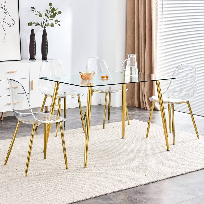 Chic Crystal Dining Chairs - Set of Four with Gold Legs