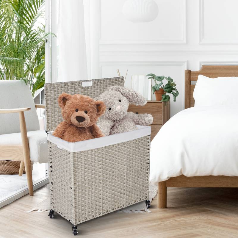 Stylish Grey Laundry Hamper with Removable Bags and Wheels