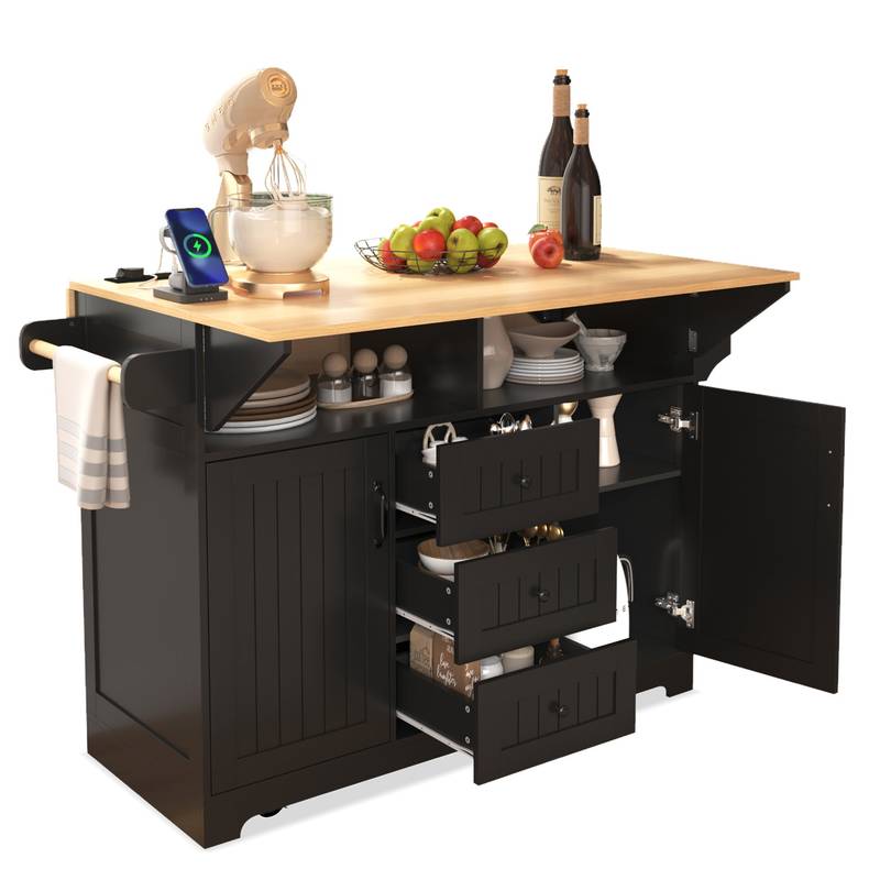Versatile Kitchen Island Cart with Drop Leaves and Power Outlet