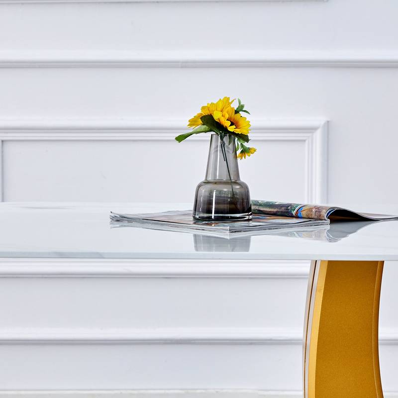 Elegant Marble-Style Dining & Desk Table with Gold Legs