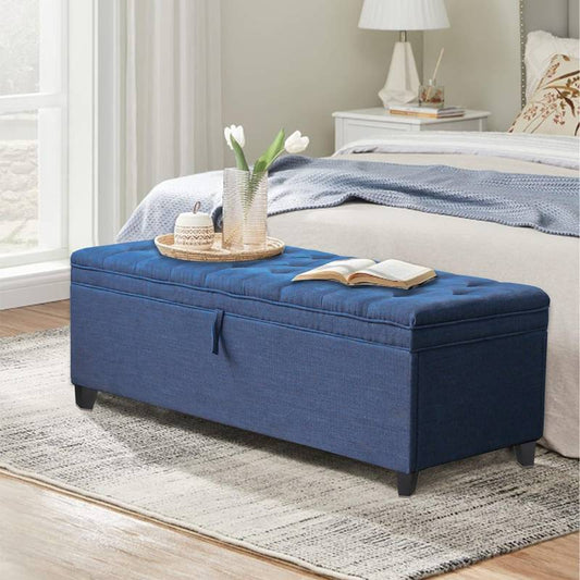 Cozy Blue Storage Bench: Stylish & Functional Seating with Hidden Space