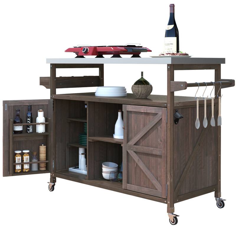 Rustic Rolling Outdoor Kitchen Bar & Grill Station