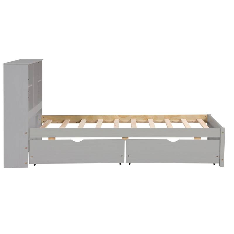 Cozy Grey Twin Bed with USB Charging & Storage Headboard