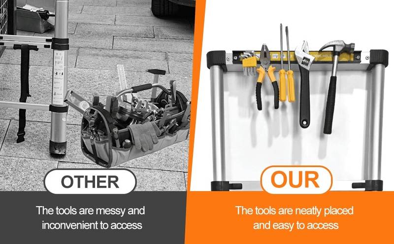 Versatile Telescopic Ladder with Rotating Stabilizer and Magnetic Tool Holder