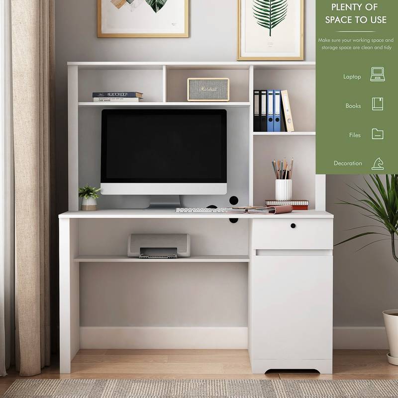 Stylish Study Desk with Hutch and Charging Ports