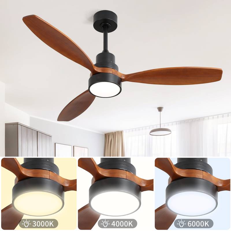 Wooden Ceiling Fan with Remote & LED Light