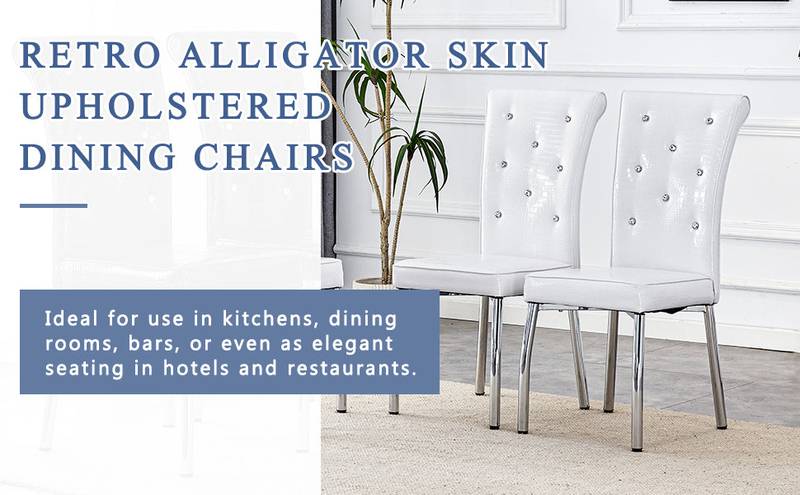 Chic Alligator Skin Dining Chairs with Crystal Accents