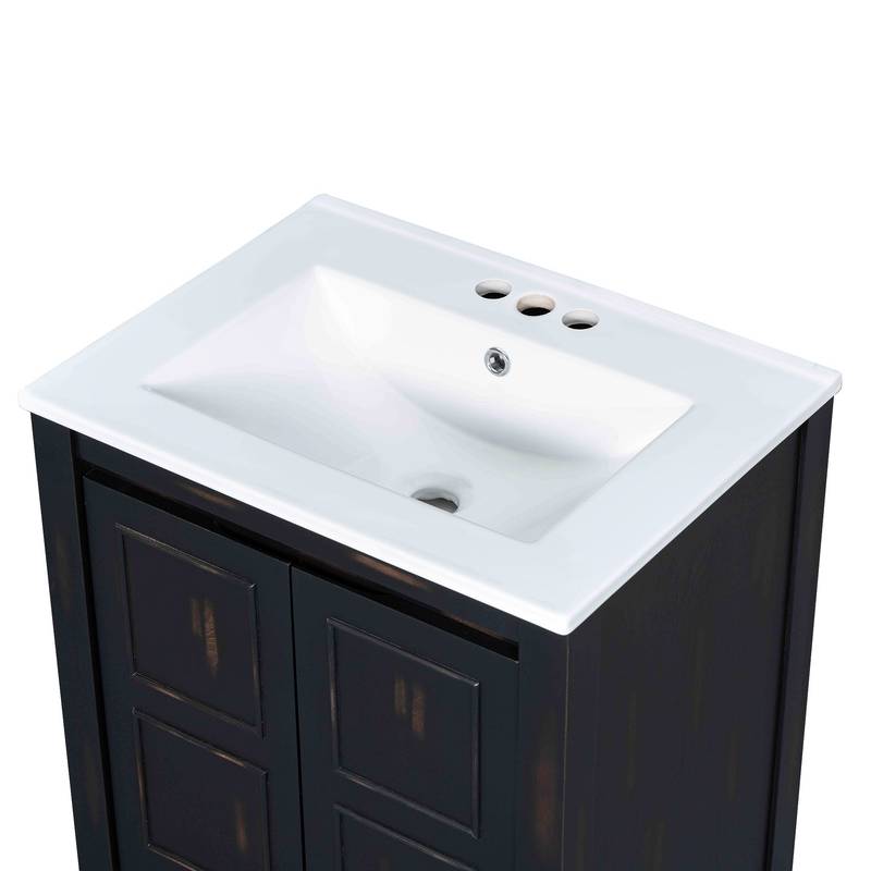 Charming Vintage Bathroom Vanity with Ceramic Sink and Soft-Close Doors