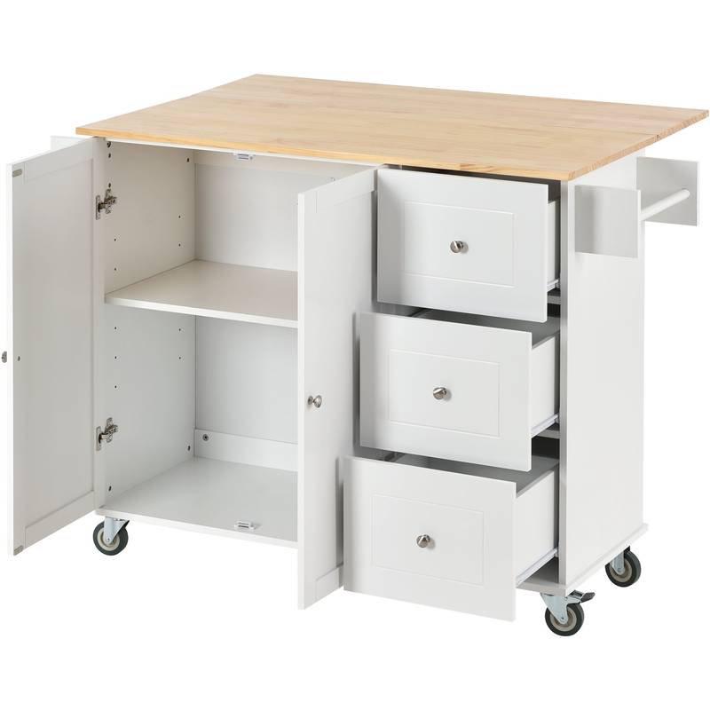 Charming Rolling Kitchen Island with Wood Top & Convenient Storage