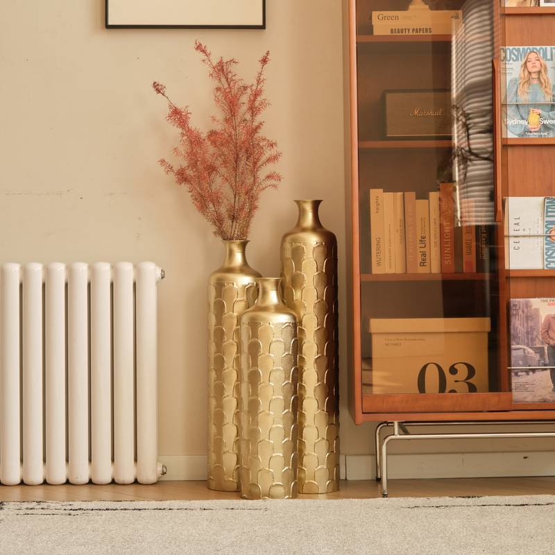 Charming White Metal Vase Trio