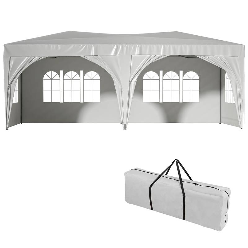 Easy Pop-Up Party Canopy with Sidewalls and Weights - Beige & White
