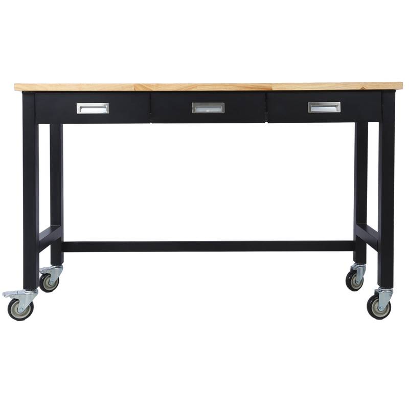 Heavy Duty Bamboo Workbench with Wheels and Storage Drawer