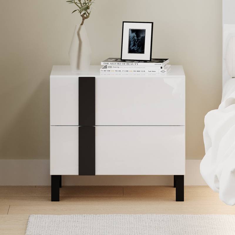 Sleek White LED Bedroom Set with Floating Bed & Nightstands