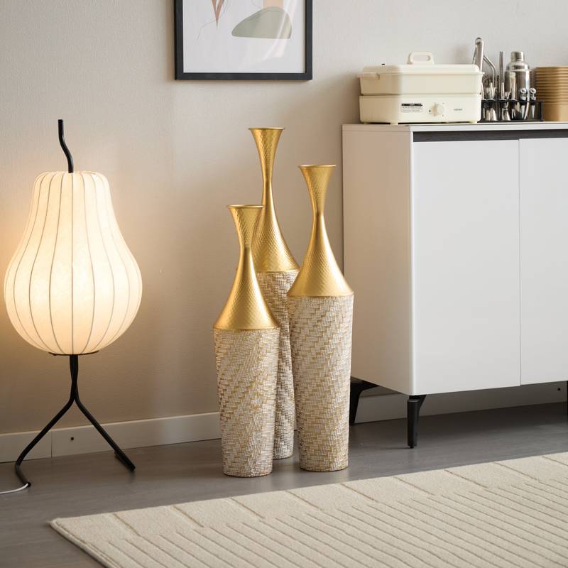 Chic Woven Metal Vase Trio