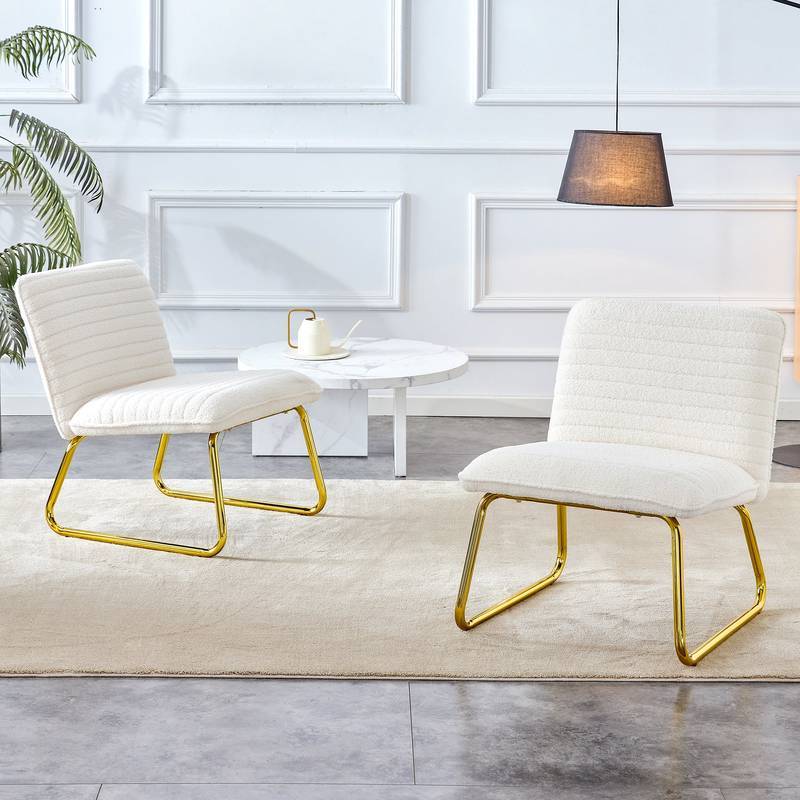 Chic White Armless Sofa Chair with Gold Legs