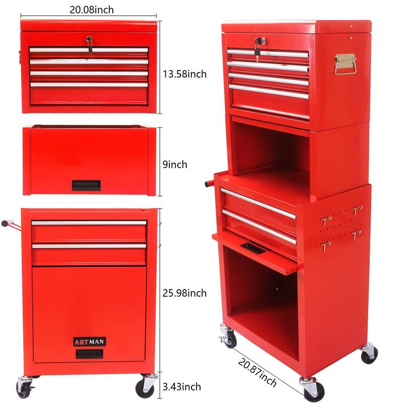 Rolling Red Tool Chest with Wheels & Drawers