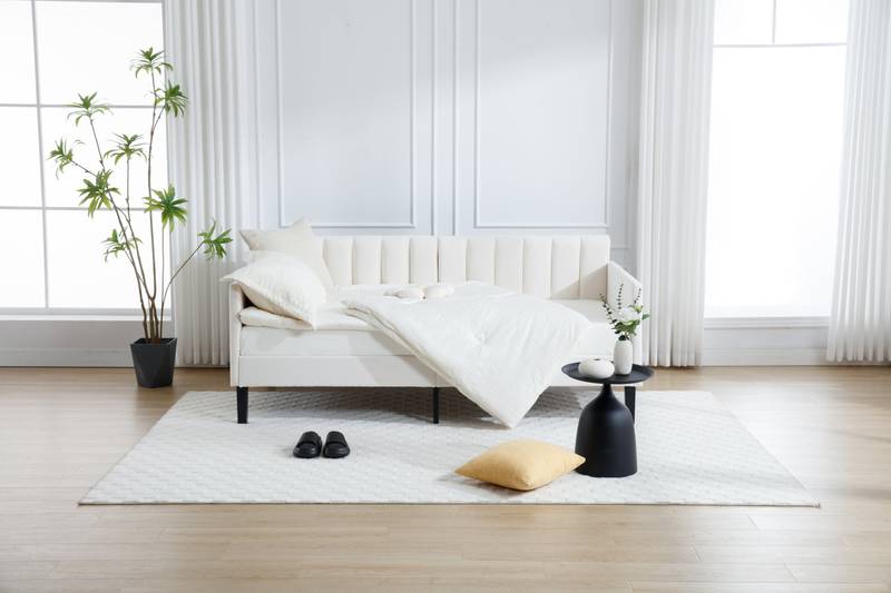 Elegant Velvet Twin Daybed with Tufted Backrest