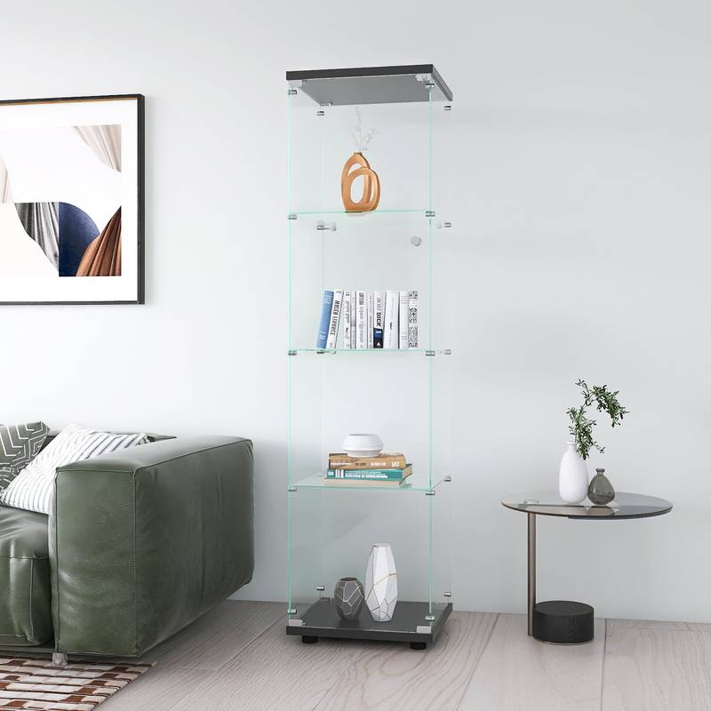 Stylish Black Display Cabinet with Four Shelves