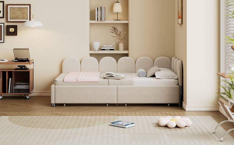 Cozy Velvet Twin Daybed with Storage Drawers