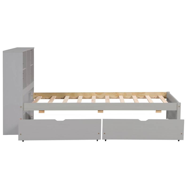 Cozy Grey Twin Bed with USB Charging & Storage Headboard