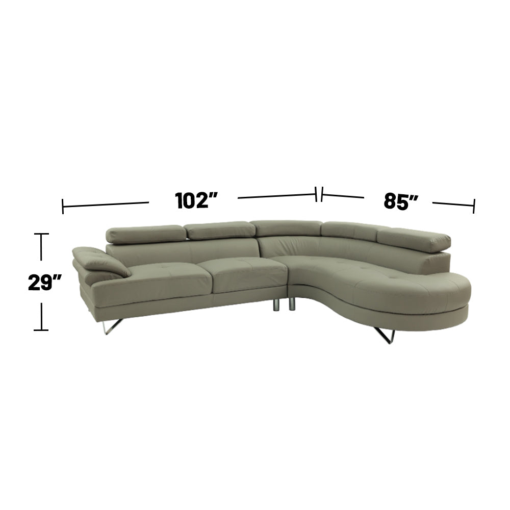 2-Piece Grey Leather Sectional